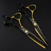 Tijeras de Peluquería Doradas Negras de 6.0 Pulgadas Tijeras Planas Tijeras para Flequillo Tijeras Dentadas