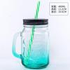 Vaso Mason degradado al por mayor con asa y popote, taza para cerveza, taza retro con letras, vidrio creativo portátil