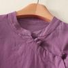 Foto Real de Nuevo Top Morado Estilo Chino para Reducir Edad, con Botones y Solapa Oblicua para Mujer 2025 Otoño, Holgado, Adelgazante, Casual, Versátil, Manga Media