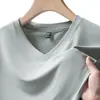Camiseta de manga corta para hombre talla grande con cuello en V, talla extragrande, camiseta base de verano con tacto fresco para hombres con sobrepeso, top delgado