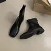 Botas Delgadas de Caña Corta Punta Cuadrada Cremallera Trasera Única Botines Retro Botas de Mujer Elegantes Pequeñas Estilo Nuevo 2026 Botas Martin Otoño Invierno