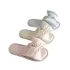 Estilo Ins~! Chinelos de algodão e linho com uma alça e laço, luxo leve, para mulheres, para todas as estações, toque de alta qualidade, chinelos com laço de seda
