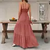 Vestido de Verano 2026 Nuevo Color Sólido Cuello en V Profundo Estilo Vacacional, Popular en Europa y América, Vestido Largo Casual de Playa para Mujer