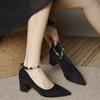 Zapatos de Tacón Alto de Una Correa para Mujer, Nuevo Diseño Verano y Otoño 2026, Elegante Adorno de Perlas, Adecuados para Combinar con Vestidos, Zapatos de Tacón Grueso Medio