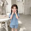 2026 Nova Moda Estiloso Conjunto de Shorts com Gola Redonda e Manga Curta Top Listrado Infantil Roupa de Bebê Conjunto de Verão