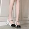 Sandálias Elegantes Francesas 2025 Primavera e Outono Novo Design Retrô Sapatos Mary Jane Elegantes Bico Quadrado Salto Grosso Salto Alto