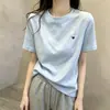 190g Algodão Macio para Água 95% Algodão 5% Elastano Bordado de Coração Azul Camiseta de Manga Curta para Mulheres, Novo Estilo de Verão Blusa Solta