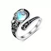 Anillo Cuchara de Piedra Lunar Europea y Americana Victoriano Vintage Repujado Lazo Anillo Bosnio