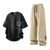 Camiseta casual de manga corta de moda estilo americano, pantalones finos de seda de hielo para verano, frescos, de secado rápido, traje deportivo de moda estilo americano