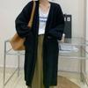 Suéter Cardigan de Punto con Diseño Acolchado Retro Estilo Casual para Mujer 2024 Otoño e Invierno Nuevo Abrigo Holgado de Longitud Media para Mujer