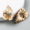 Pendientes de aleación con incrustaciones de diamantes de imitación de colores con temperamento exagerado de moda transfronteriza entre Europa y Estados Unidos, pendientes bohemios creativos en forma de corazón para mujeres