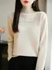 Elegante y Sofisticado Estilo Suéter de Punto Jacquard Tachonado con Diamantes para Mujer Modelo Nuevo 2026 Cuello Semifino Moda Versátil