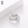 Anillo de cobre y circonita cuadrada con incrustaciones de estilo moderno de 7 x 9 para hombre y mujer, ligero, de lujo, combinable y abierto.