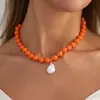 Colar de Contas Redondas de Acrílico Colorido Moda Transfronteiriça Europeia e Americana com Pingente de Pérola Imitação Barroca Colar Clavícula