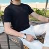 Camiseta de manga corta para hombre, color liso, edición de red, camiseta de punto de manga corta, primavera, estilo coreano, corte ajustado, moderno, cuello redondo, camiseta básica