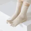 Calcetines de cinco dedos para mujer, de verano, antiberiberi, de punta larga, de color liso, deportivos, transpirables y absorbentes del sudor, para primavera y otoño.
