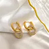 Pendientes de Acero Inoxidable Más Vendidos Transfronterizos con un Toque de Lujo Ligero y Gama Alta, Incrustación de Diamante Redondo, Chapados en Oro de 18 Quilates, Pendientes Impermeables y que Conservan el Color