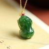 Colgante Pixiu de Jade Hetian Jaspe Natural con Incrustaciones de Oro de 18K, Bestia Tragadora de Oro Tallada, Collar Vintage Guofeng para Mujer
