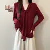 Moda Nueva Primavera 2026 Camiseta Elegante y Estilosa de Manga Larga con Cintas para Mujer Tallas Grandes, Corte Ajustado y Favorecedor