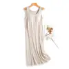 Chaleco sin mangas de rayón de una pieza para mujer con almohadillas en el pecho para primavera, verano y otoño, adecuado para usar como camiseta interior o ropa de casa, camisón hasta la rodilla, vestido de longitud media