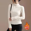 Camiseta Feminina Manga Longa Estilo Ocidental Plissada com Gola Alta Outono e Inverno Nova Slim Fit Top Base Interna de Veludo