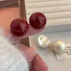 Brincos de Veludo Vermelho Ancola com Laço e Pérolas Agulha de Prata Outono e Inverno Brincos de Corrente Rosa Retrô Francês