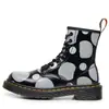 Botas de Trabalho 1460 de Cano Alto para Mulheres, Botas Curtas de Couro Rígido Estampado com Biqueira Aberta, Botas Unisex de Couro Genuíno Liso, Sapatos de Motocicleta com Biqueira Redonda