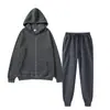 Traje de Camisa con Cremallera de Forro Polar Transfronterizo para Hombre Cárdigan con Capucha Sudadera Holgada Pantalones Deportivos Color Sólido Conjunto Completo Ropa Deportiva Mayoreo