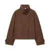 Abrigo Corto de Lana Estilo Coreano Cuello Alto Botones Asimétricos Otoño Invierno Estilo Holgado Perezoso Chaqueta Corta de Lana para Personas Petites