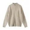 Ropa Vintage Yidao Otoño 2026 Nuevo Estilo Old Money Retro Patrón de Espiga de Trigo Chaqueta Cardigan de Punto con Doble Cremallera y Cuello Alto
