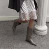Diario Gris ~ Botines de Caña Media de Gama Alta, Simples y Elegantes, Femeninos de Punta Cuadrada con Alza Interior, Tipo Manga Franceses de Media Caña
