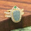 Anillo de Jade Birmano Natural Grado A Tipo Hielo Rama Dorada Hoja de Jade Incrustada con Diamantes, Uno de los 9022 Diamantes