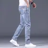 Hong Kong Alta Qualidade Outono Novo Estilo Jeans Azul Claro Masculino Marca Tendência Slim Reto Elástico Versátil Casual Calça Longa