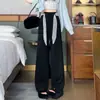 Calça de Tricô de Perna Larga com Cinto de Renda para Mulheres 2025 Outono/Inverno Nova Calça Casual Emagrecedora de Cintura Alta com Caimento Relaxado