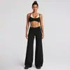 Conjunto de yoga transfronteiriço com gola halter, design falso de duas peças, alças ajustáveis, regata esportiva de secagem rápida e conjunto de calças compridas para corrida e fitness