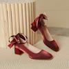 888-100 Zapatos Planos Franceses de Tacón Grueso para Mujer Mary Jane Boda Zapatos Rojos de Boda Zapatos de Tacón Alto para Novia Vestido de Boda No Cansan los Pies