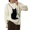 Suéter de abrigo para mujer otoño e invierno 2026 nueva moda versátil estilo suave tejido jacquard gato de dibujos animados suéter de punto para mujer