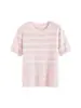 Diseño Americano Suéter de Punto Rayado Rosa Suave para Mujer Verano 2026 Nueva Llegada Temperamento Cuello Redondo Manga Corta