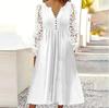 Moda Nueva de Primavera/Verano 2023 para Mujer Transfronterizo Amazon Aliexpress Sitio Independiente Vestido con Manga con Adorno de Encaje Estilo Elegante para Viajar al Trabajo