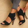 Zapatos de mujer talla grande 36-43 41 Europeos y Americanos huecos tacones altos mujer 42 sandalias sexys de punta abierta tacón de aguja zapatos romanos tejidos de malla