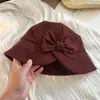 Chapéu de pescador de veludo cotelê com laço estilo coreano para mulheres, nova coleção outono/inverno 2026, tamanho grande, chapéu bucket estiloso com um toque de elegância