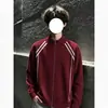 Suéter Cardigan de Lã com Gola Alta e Listras Color Block Estilo Old Money Masculino Outono Americano Cleanfit Jaqueta de Tricô com Zíper Duplo
