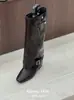 Hebilla de cinturón retro para aumentar la altura, botas de mujer, nuevas botas largas elegantes de punta cuadrada para otoño 2026, botas de montar de caña media