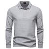 2025 Nuevo Otoño Camiseta Polo de Manga Larga para Hombre Solapa Color Puro Tops Versátiles para Hombre