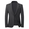 Blazer de punto para hombres jóvenes y de mediana edad, alta elasticidad, sin arrugas, ropa formal de negocios para otoño e invierno, chaqueta de traje de una sola pieza para hombre al por mayor