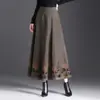 Falda de Punto Estampada, Corte Ajustado, Caída Suelta, Dobladillo Amplio, Falda de Lana, Otoño e Invierno, Cintura Alta, Falda de Oficina, Falda de Línea A a la Moda