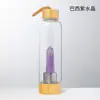 Columna de Cristal Donghai Columna de Energía Taza Prisma Hexagonal de Cristal Tapa de Bambú Taza de Té de Vidrio Taza de Agua Deportiva con Correa Botella de Agua