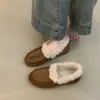 Zapatos peludos para mujer para usar en el exterior en invierno 2025 Estilo retro perezoso Ante Lana de cordero Cálidos Birkenstock de una pierna Zapatos de algodón