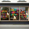 2027 Escaparate Coloridos FelizAñoNuevo Pegatinas Electrostáticas para Puertas de Vidrio Decoraciones de Ovejas de Dibujos Animados Calcomanías para Ventanas