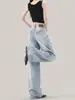 Jeans sueltos de pierna ancha estilo salpicadura de pintura IDRA para mujer, nuevos pantalones rectos de cintura alta vintage de otoño con caída.